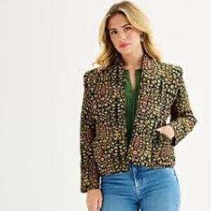 Farmer market women’s long sleeves open front reversible quilted puffer jacket M